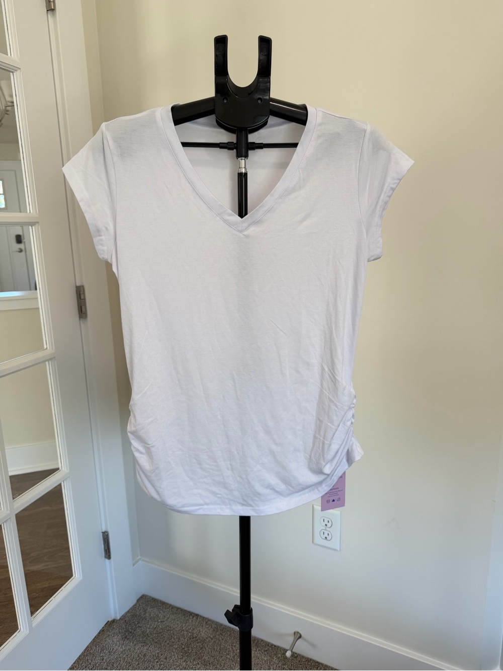 NWT Rouched White V-Neck Tee - Women